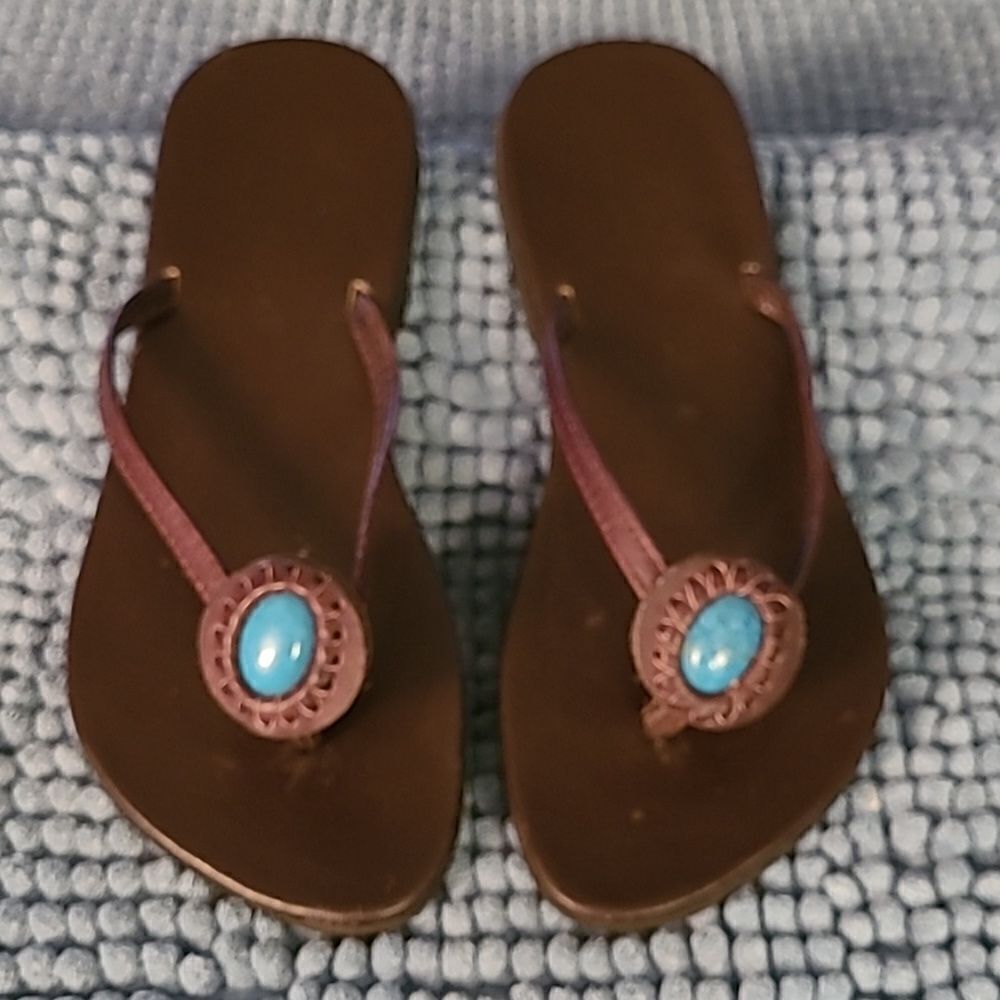 Sz Pturquoise And Leather Strapssandle